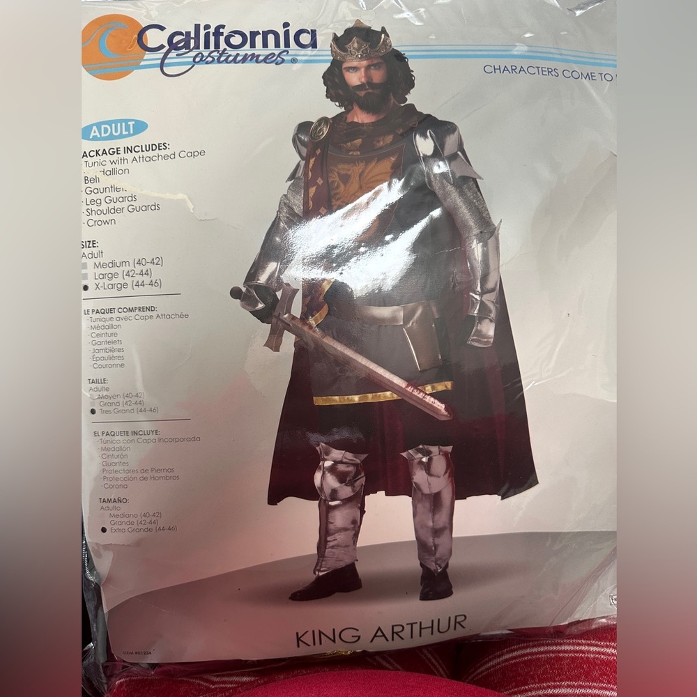 Men’s Medieval Knight Costume - Silver Armor with Burgundy Cape